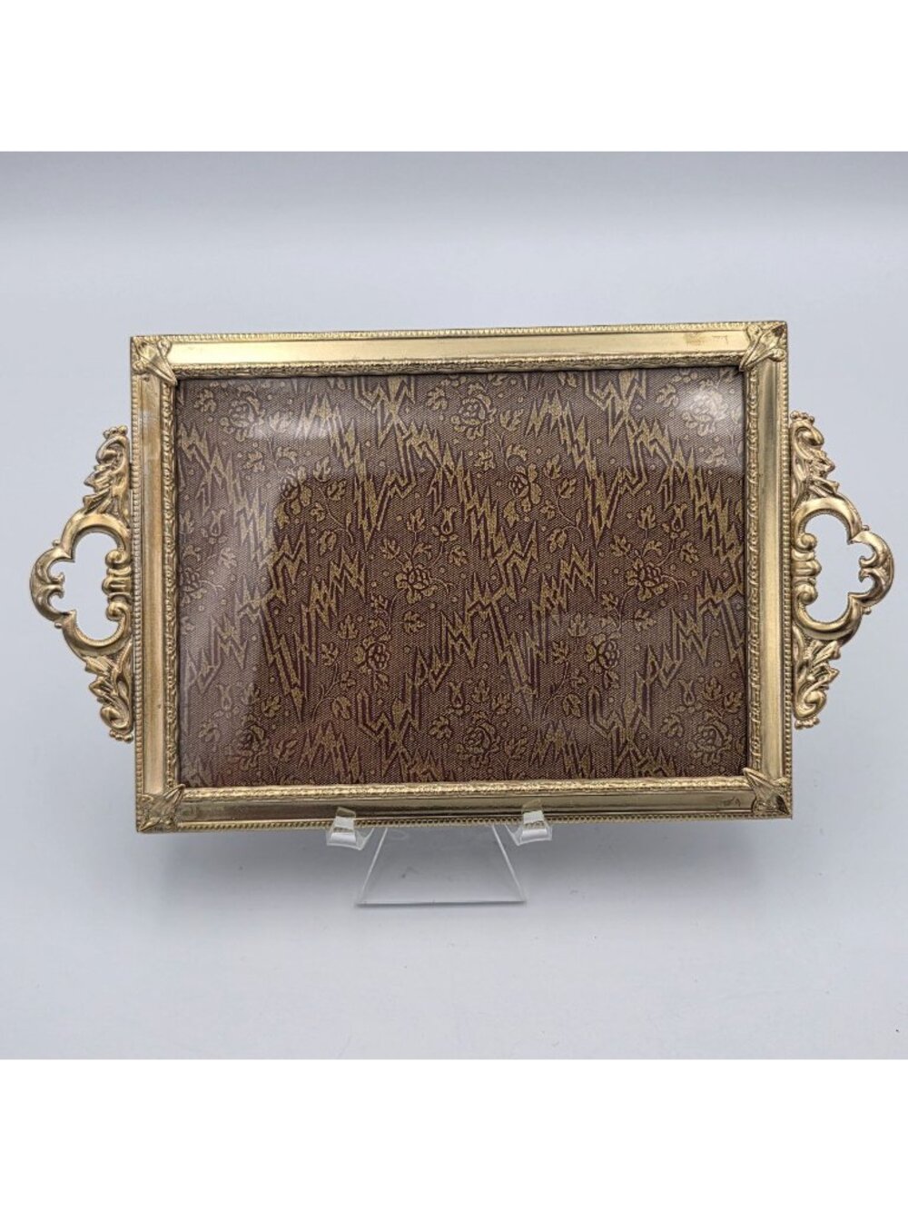 Ornate Gold Tone Metal Picture Frame Decorative Open Ends & Ball Feet VTG 4"x5"